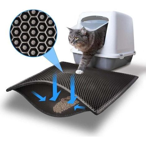 Katzenstreumatte, 60 x 45 cm, wabenförmig, doppellagig, rutschfest, wasserdicht, ungiftig, aus EVA, für Katzentoilette und Katzenklo. (1/4)