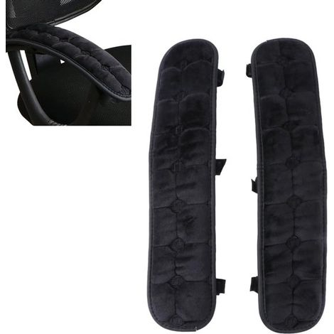 2 almohadillas para reposabrazos, Cojines para reposabrazos de sillas, Aptas para sillas de oficina y sillas gaming, Negras, 45 x 10 cm, Velcro (1/5)