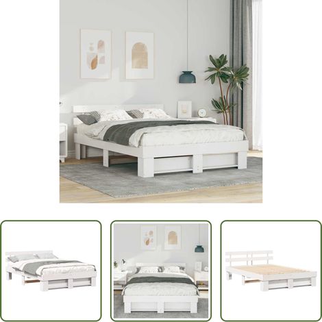 vidaXL Tête de lit - Cadre de lit avec tête de lit Blanc 160 x 200 cm Pin massif (1/5)