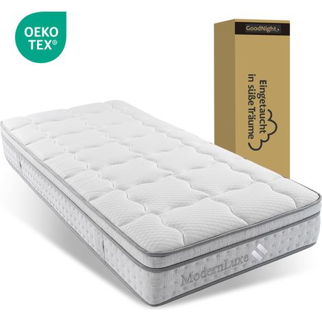 Tapis de couchage à ressorts ensachés 7 zones 90x200 cm, fermeté H3, matelas hybride mousse froide 25 cm, soutien ergonomique ponctuel et aéré, label OEKO-TEX, literie simple 1 personne. (1/5)