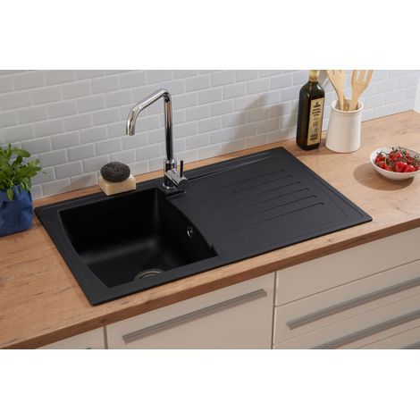 Lavello da cucina da incasso aspetto granito Mineralite 86 x 50 nero Respekta Boston (1/7)