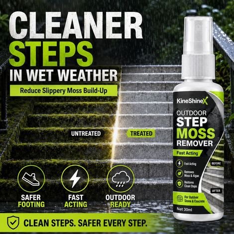 KineShineX Outdoor Step Moss Remover powerfully removes moss and stains, quickly restoring clean steps. (1/4)
