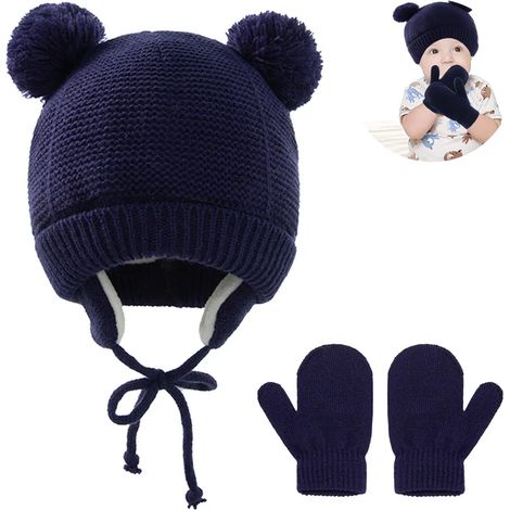 Cappello di Natale dolce lavorato a maglia per ragazzi e ragazze, paraorecchie caldo, cappello invernale, cappello per neonati, bambino, blu navy (1/5)