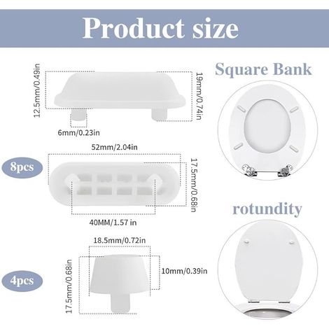 Tampon Abattant Wc,Lot De 12 Patin Abattant Wc,Tampon Abattants Wc Pour La Maison Le Bureau L'Hôtel,8 Tampons Anneaux+4 Tampons Couvercle(Blanc) (1/4)