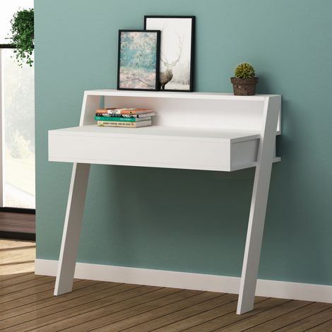 Decortie Cowork Modern Schreibtisch Weiß Wandmontage mit Schublade Breite 94cm