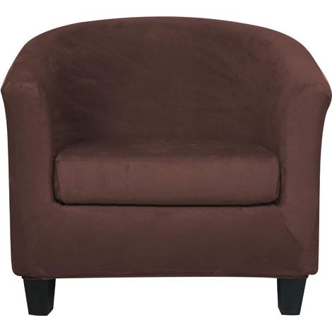 Set of 2 chair covers with stretch velvet cushion covers for armchairs, dining room, living room, office, reception, cafe, bar, counter (dark brown) (1/5)