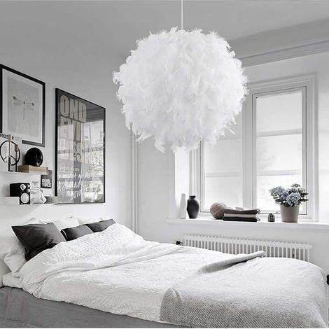 Creative Ø25CM Romantic Pendant Lights Pure White Feather Pendant Light Modern Chandelier E27 Nordic Pendant Lights (1/5)