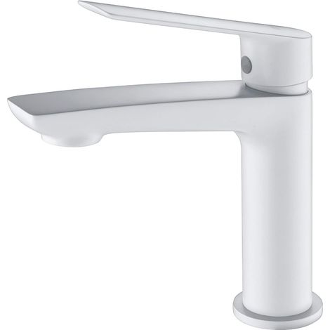 Rubinetto per lavabo, rubinetto per bagno monocomando, miscelatore per bagno acqua calda/fredda colore bianco opaco (1/3)