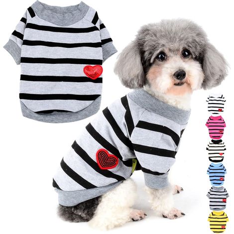 2 Zunea Hunde Shirts pour Kleine Hunde Gestreiftes été T-Shirt gris S 2 Zunea Hunde Shirts pour Kleine Hunde (1/5)