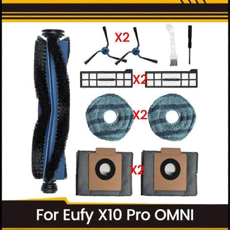 11 pièces de rechange pour aspirateur Eufy X10 Pro Omni : brosse latérale rotative, filtre, lingettes de nettoyage et sacs à poussière. (1/5)