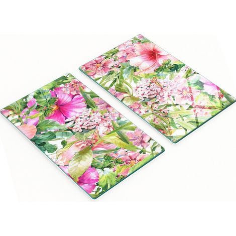 Planches à découper décoratives en verre pour la cuisine, motif floral, 2 x 30 x 52 cm