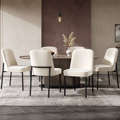 Lot de 6 chaises de salle à manger, design moderne, cadre noir métal, assises en velours beige, pour intérieur ou café (1/5)