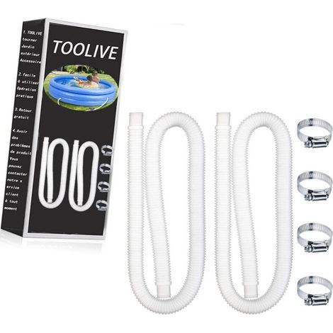 Tuyaux de rechange pour piscines hors sol, piscines avec colliers métalliques pour pompes de filtration ou tuyaux de 1,25 pouce - 1,5 mètre de long (paquet de 2) (1/3)