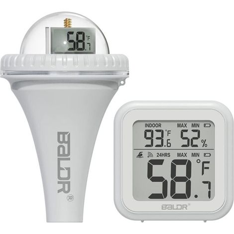 Termometro wireless per piscinaMonitoraggio preciso della temperatura fino a 100 mDisplay LCD a 360°Impermeabile e galleggiante, ideale per piscine e laghetti.