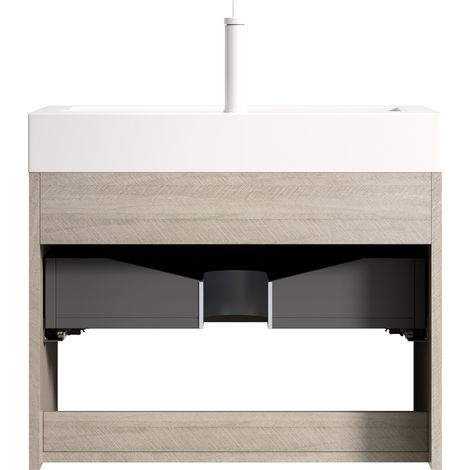 Mobile bagno con lavabo integrato in resina 70 cm rovere chiaro, 1 cassetto e ripiano HOMVRA (1/5)