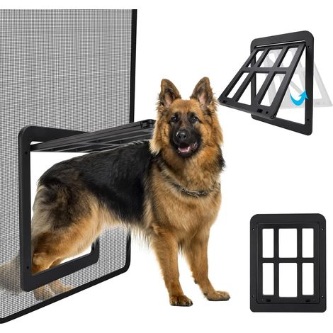 Porte moustiquaire pour chien et chat, modèle verrouillable avec 4 interrupteurs pour porte coulissante et fenêtre (1/5)