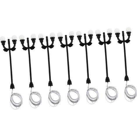 Lot De 7 Lampadaires Miniatures Blancs à Double Tête, Accessoires Décoratifs pour Maison Miniature, Modèles De Micro Lampadaires pour Aménagement Paysager Et Décor De Jardin DIY (1/5)