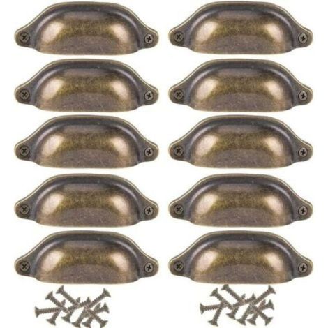 10Pcs Poignée Coquille Rétro Poignee de Meuble Vintage pour Placards Armoire Commode Tiroirs (1/4)