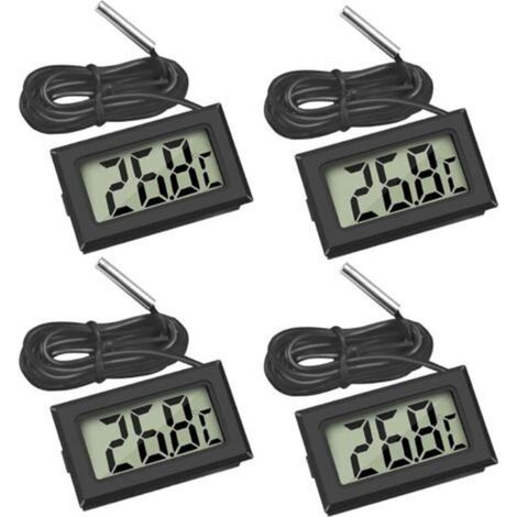 Lot de 4 thermomètres numériques LCD – Plage de mesure -50℃ à +110℃ – Sonde externe étanche pour réfrigérateur et aquarium (1/5)