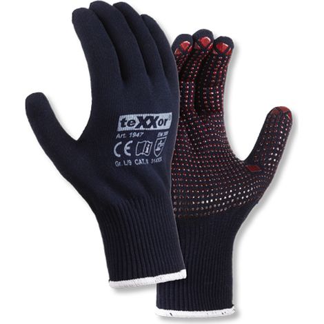 teXXor® Feinstrick-Handschuhe BAUMWOLLE/NYLON, Blau/rote Noppen (1/4)