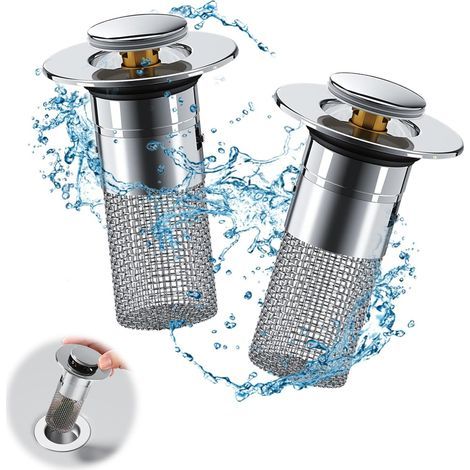 Lntyq 2 pièces Bonde de lavabo pour vidage 34-40mm, Bouchon de Vidange Amélioré Bouchon Evier Salle De Bain avec Tamis à Cheveux, Bouchon de vidage Tamis Amovible, Bouchon de vidage pour lavabos en sa (1/5)