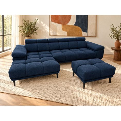 Ecksofa Schlafsofa SENVELIO RELAX inkl. Hocker Stoff Glam Dunkelblau Ottomane Links (1/5)