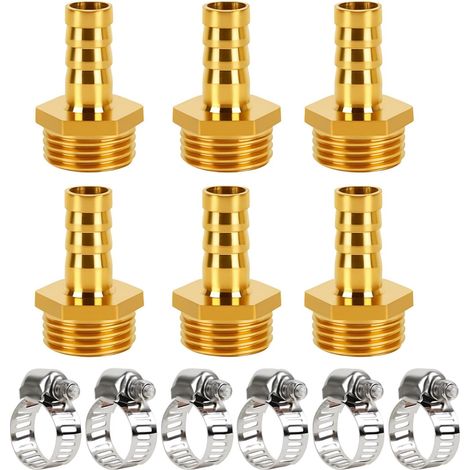 6 Pièces Raccords de Tuyau en Laiton de 10 mm avec Filetage Extérieur 1/2", incluant 6 Colliers de Serrage Robustes pour Tuyaux d'Air, Tuyaux de Gaz, Tuyaux d'Eau et Tuyaux de Carburant, Durable (1/5)