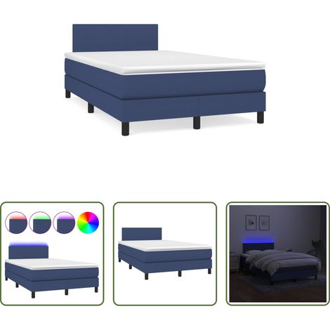 Sommier tapissier - Sommier à lattes de lit matelas et LED bleu 120x190 cm tissu (1/5)