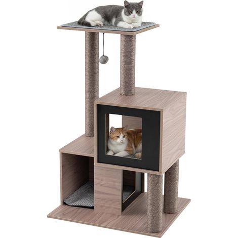 arbre à chat, tour à chat, poteaux à gratter, intérieur, grande maison, lit, grattoir, mobilier d'escalade, jouets pour chats, condo, mur, bois, pet (1/5)