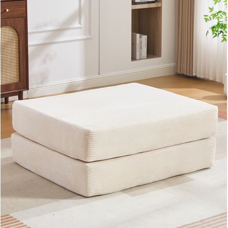 Puf reposapiés convertible en cama supletoria, pana beige, 109 x 95 x 43 cm (1/5)
