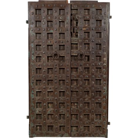 Biscottini – Porte d'entrée en bois massif et fer 112x180 cm – Style médiéval – Traitement extérieur – Antiquité unique restaurée