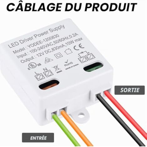 Lot de 2 Mini Transformateurs LED 12 V/DC 10 W, 100-240 V vers 12 V CC Tension Constante pour Lampes et Bandes LED, Sans Exigences de Charge Minimale (1/3)