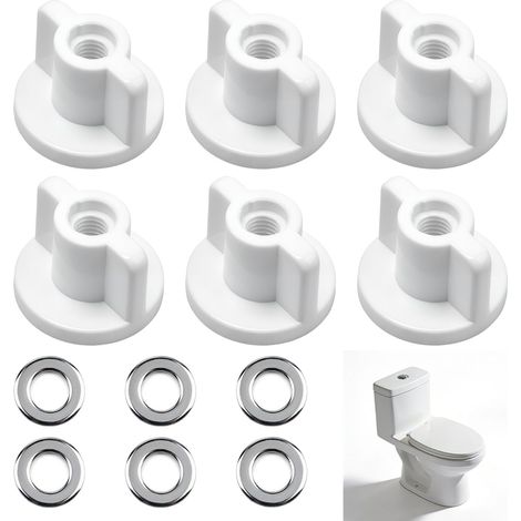 Lot de 6 écrous arrière pour fixation de siège de WC - Kit de fixation universel contre le vacillement - Pièces de rechange pour abattant WC - En plastique robuste - Blanc (1/5)
