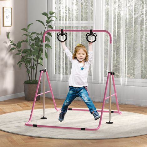 Rose - Barre-fil de gymnastique pour enfants pliable à hauteur ajustable avec tapis antidérapants, pour 3+ ans