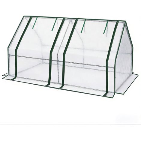 Serre de jardin compacte 180 x 90 x 90 cm, toile PE renforcée 140 g/m², armature acier galvanisé, 2 fenêtres et 4 piquets, blanche CHICFURN (1/5)