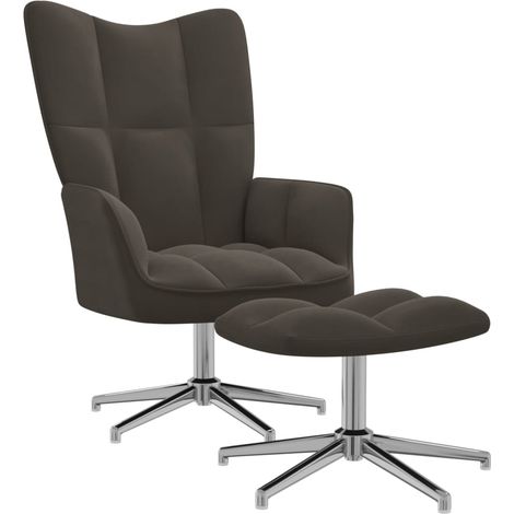 Chaise de relaxation avec repose-pied Gris foncé Velours 2 (1/5)