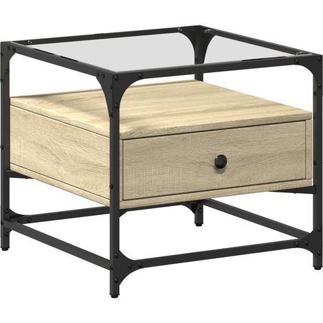Table basse,Table d'appoint,Table de Salon et dessus en verre chêne sonoma 50x50x45 cm acier CFW93009 (1/5)