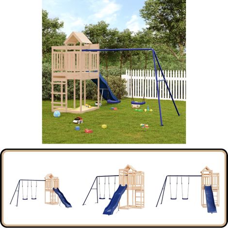 Spielturm Massivholz Kiefer - Holzspielplatz - Spielturm - Kiefernholz - Kinderschwengelset - Freiluftsspielgeräte