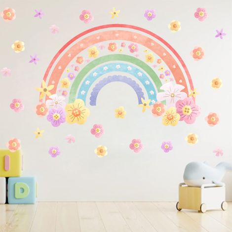 Lntyq Regenbogen-Wandaufkleber, Wandaufkleber, Wandaufkleber, bunte Regenbogenblumen für Mädchen, Schlafzimmer, Kinder, Babyzimmer (1/5)