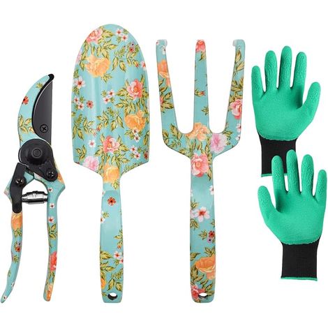 4 Pcs Floral Print Garden Tool Kit Adult Gardening Kit Gardening Tool Kits with Hand Rake, Trowel, Gardening Gloves and Scissors, Gardening Gift for Women (1/5)