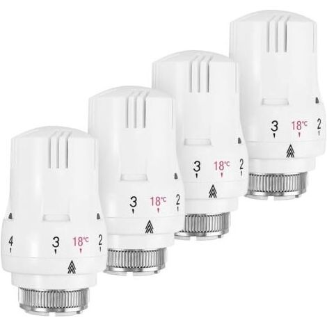 Jusch – 4er-Pack Thermostatköpfe M30 x 1,5 – 5-stufiger Modulationsbereich – Geeignet für Kompaktheizkörper – Frostschutzfunktion (1/5)