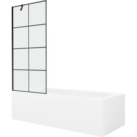 Mexen Vega baignoire rectangulaire 160 x 70 cm avec tablier et paroi 1 volet 80 cm, motif noir - 550116070X9508007077 (1/5)