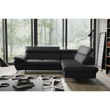 Canapé d'angle convertible en cuir italien de luxe 5 places WARREN II, avec coffre, noir, angle droit (1/4)