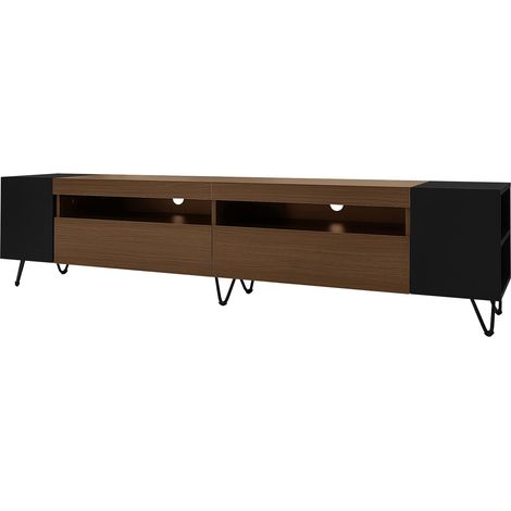 Modernes TV-Möbel 180 cm schwarz mit Holzoptik, offenen Fächern und Türen MODENUIT (1/5)