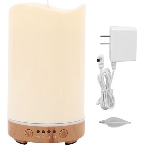 Flameless Candle Diffuser Mist Humidifier RGB LED Color Changing Aromatherapy Essential Oil Diffuser with Candle Flame Effect Light for Home Light Wood Grain Base (1/5)