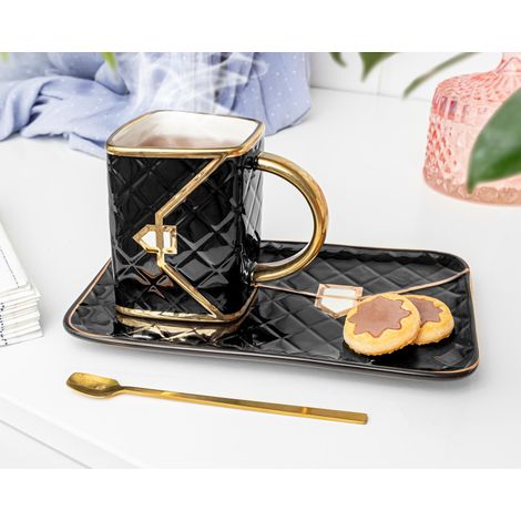 Set bestehend aus Tasse, Tasche, Untertasse und Löffel – schwarz (1/5)