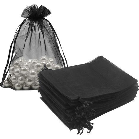 100 Stück schwarze Organzabeutel (12,7 x 17,8 cm), Netzbeutel mit Kordelzug, leere Beutel für Süßigkeiten, Schmuck oder als Hochzeitsgeschenk (1/3)