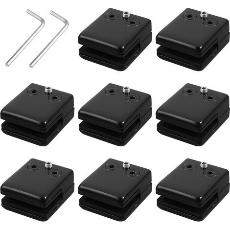 Neoteck 8 x 8–10 mm Vierkant-Glasklemmen aus Edelstahl 304, schwarz lackiert, flache Rückseite mit Gummi- und Stellschrauben für Balustraden, Treppen und Badezimmer (1/5)