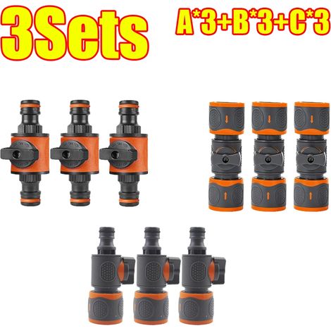 (Lot de 3 (9 pièces)) Raccord rapide pour tuyau d'arrosage 16 mm, vanne d'arrêt, embout de raccordement rapide, tuyau d'irrigation, arrêt d'eau (1/5)