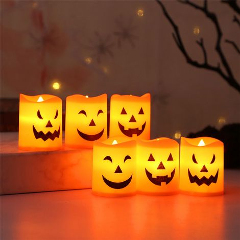 Lanterne décorative d'Halloween, lanterne à thé, décoration d'automne, 6 LED orange, bougie sans flamme à piles, bougie de Thanksgiving (1/5)